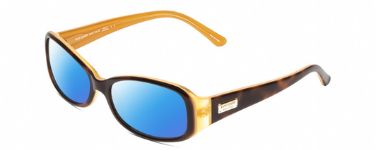 Profile View of Kate Spade PAXTON Designer Polarized Sunglasses with Custom Cut Blue Mirror Lenses in Saffron Tortoise Havana Crystal Layer Gold Ladies Oval Full Rim Acetate 53 mm