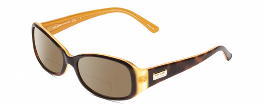 Profile View of Kate Spade PAXTON Designer Polarized Reading Sunglasses with Custom Cut Powered Amber Brown Lenses in Saffron Tortoise Havana Crystal Layer Gold Ladies Oval Full Rim Acetate 53 mm