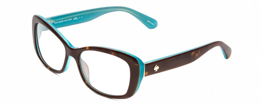 Profile View of Kate Spade CLARETTA Designer Reading Eye Glasses in Tortoise Havana Brown Aqua Blue Ladies Cat Eye Full Rim Acetate 53 mm