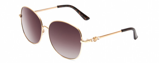 Profile View of Guess GF6100 Womens Round Designer Sunglasses Gold Crystals/Brown Gradient 60 mm