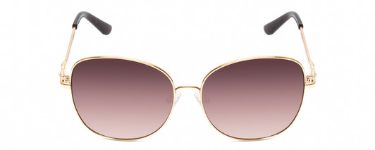 Front View of Guess GF6100 Womens Round Designer Sunglasses Gold Crystals/Brown Gradient 60 mm