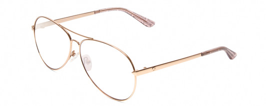 Profile View of Guess GU7615 Designer Blue Light Blocking Eyeglasses in Shiny Rose Gold Pink Ladies Pilot Full Rim Metal 56 mm