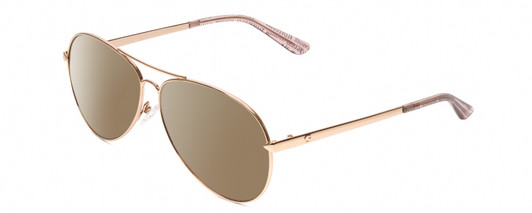 Profile View of Guess GU7615 Designer Polarized Sunglasses with Custom Cut Amber Brown Lenses in Shiny Rose Gold Pink Ladies Pilot Full Rim Metal 56 mm