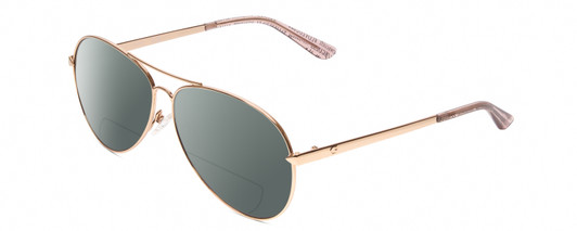 Profile View of Guess GU7615 Designer Polarized Reading Sunglasses with Custom Cut Powered Smoke Grey Lenses in Shiny Rose Gold Pink Ladies Pilot Full Rim Metal 56 mm