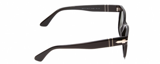 Side View of Persol PO 3257S Unisex Square Designer Sunglasses in Black/Polarized Green 51 mm