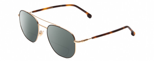 Profile View of Carrera 236/S Designer Polarized Reading Sunglasses with Custom Cut Powered Smoke Grey Lenses in Havana Tortoise Brown Gold Unisex Hexagonal Full Rim Metal 54 mm