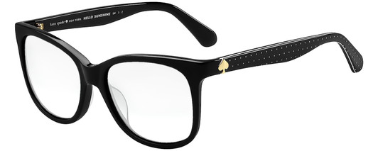 Profile View of KATE SPADE DANALYNS Designer Reading Eye Glasses in Gloss Black Gold White Dots Ladies Cat Eye Full Rim Acetate 54 mm