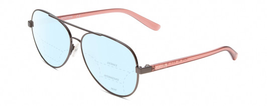 Profile View of Kenneth Cole Reaction KC2793 Designer Progressive Lens Blue Light Blocking Eyeglasses in Gunmetal Crystal Pink Ladies Pilot Full Rim Metal 60 mm
