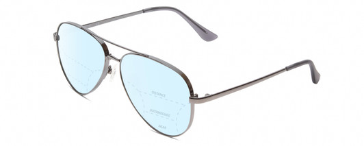 Profile View of Kenneth Cole Reaction KC2829 Designer Progressive Lens Blue Light Blocking Eyeglasses in Gunmetal Grey Unisex Pilot Full Rim Metal 58 mm