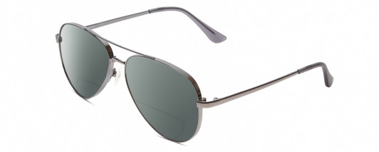 Profile View of Kenneth Cole Reaction KC2829 Designer Polarized Reading Sunglasses with Custom Cut Powered Smoke Grey Lenses in Gunmetal Grey Unisex Pilot Full Rim Metal 58 mm