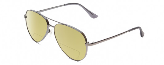 Profile View of Kenneth Cole Reaction KC2829 Designer Polarized Reading Sunglasses with Custom Cut Powered Sun Flower Yellow Lenses in Gunmetal Grey Unisex Pilot Full Rim Metal 58 mm