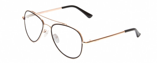 Profile View of Kenneth Cole Reaction KC2837 Designer Reading Eye Glasses with Custom Cut Powered Lenses in Rose Gold Black Ladies Pilot Full Rim Metal 55 mm