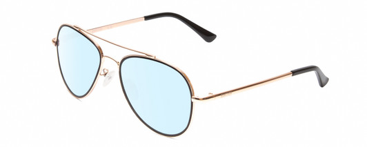 Profile View of Kenneth Cole Reaction KC2837 Designer Blue Light Blocking Eyeglasses in Rose Gold Black Ladies Pilot Full Rim Metal 55 mm