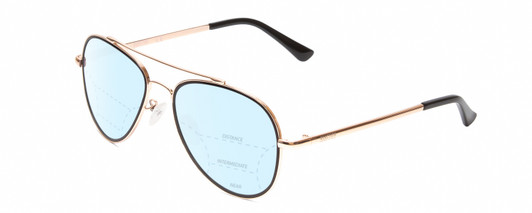 Profile View of Kenneth Cole Reaction KC2837 Designer Progressive Lens Blue Light Blocking Eyeglasses in Rose Gold Black Ladies Pilot Full Rim Metal 55 mm