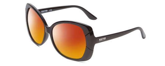 Profile View of Kenneth Cole Reaction KC2841 Designer Polarized Sunglasses with Custom Cut Red Mirror Lenses in Gloss Black Ladies Butterfly Full Rim Acetate 58 mm