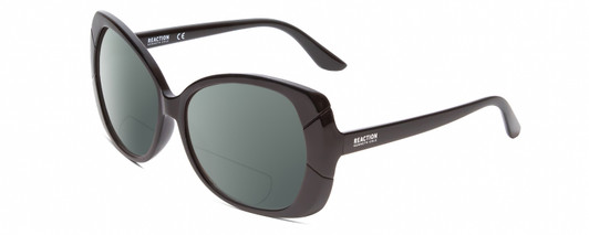 Profile View of Kenneth Cole Reaction KC2841 Designer Polarized Reading Sunglasses with Custom Cut Powered Smoke Grey Lenses in Gloss Black Ladies Butterfly Full Rim Acetate 58 mm