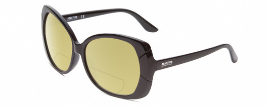 Profile View of Kenneth Cole Reaction KC2841 Designer Polarized Reading Sunglasses with Custom Cut Powered Sun Flower Yellow Lenses in Gloss Black Ladies Butterfly Full Rim Acetate 58 mm