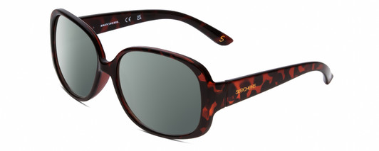 Profile View of Skechers SE6014 Designer Polarized Sunglasses with Custom Cut Smoke Grey Lenses in Tortoise Havana Crystal Ladies Round Full Rim Acetate 58 mm