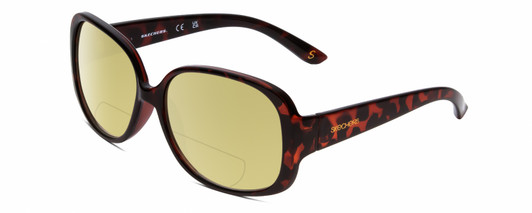 Profile View of Skechers SE6014 Designer Polarized Reading Sunglasses with Custom Cut Powered Sun Flower Yellow Lenses in Tortoise Havana Crystal Ladies Round Full Rim Acetate 58 mm