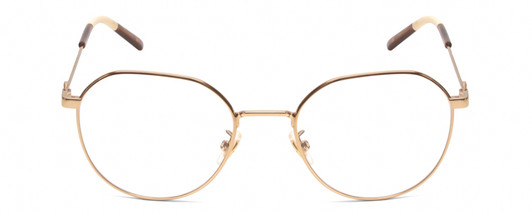 Front View of GUCCI GG0684O Designer Reading Eye Glasses with Custom Cut Powered Lenses in Gold Brown Tortoise Havana Ivory Ladies Round Full Rim Metal 51 mm