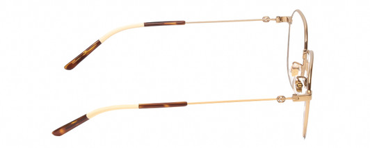 Side View of GUCCI GG0684O Designer Reading Eye Glasses with Custom Cut Powered Lenses in Gold Brown Tortoise Havana Ivory Ladies Round Full Rim Metal 51 mm