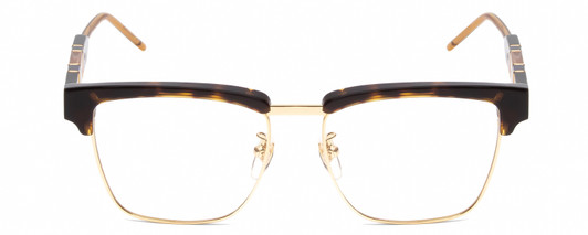 Front View of GUCCI GG0605O Unisex Cateye Reading Glasses Tortoise Havana Gold Navy Blue 52 mm