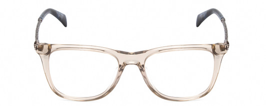 Front View of John Varvatos V418 Designer Reading Eye Glasses with Custom Cut Powered Lenses in Smoke Crystal/Silver/Blue Tortoise Ladies Panthos Full Rim Acetate 52 mm