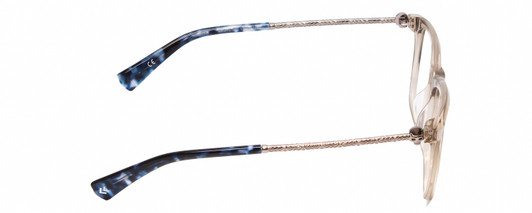 Side View of John Varvatos V418 Designer Reading Eye Glasses with Custom Cut Powered Lenses in Smoke Crystal/Silver/Blue Tortoise Ladies Panthos Full Rim Acetate 52 mm