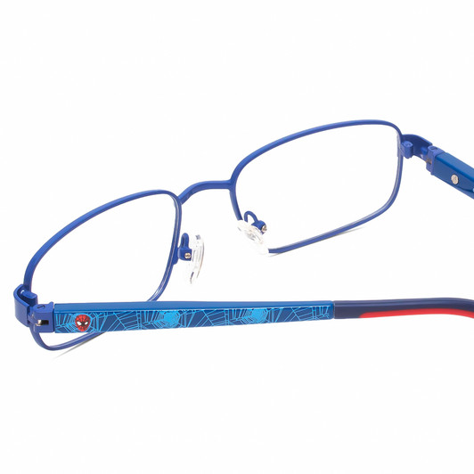 Close Up View of Marvel KIDS SME8 Spiderman Graphic Unisex Reading Glasses in Royal Blue Red 50mm