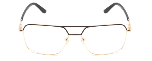 Front View of Big and Tall 25 Unisex Aviator Designer Reading Glasses in Matte Black/Gold 60mm