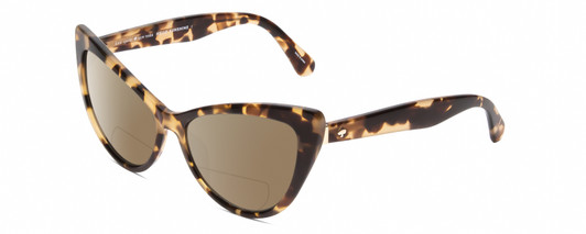 Profile View of Kate Spade KARINA Designer Polarized Reading Sunglasses with Custom Cut Powered Amber Brown Lenses in Beige Tortoise Havana Crystal Ladies Cat Eye Full Rim Acetate 56 mm
