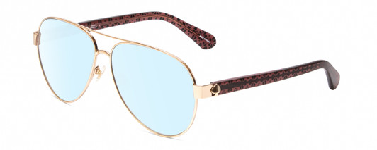 Profile View of Kate Spade GENEVA Designer Blue Light Blocking Eyeglasses in Gold Pink Crystal Black Floral Ladies Pilot Full Rim Metal 59 mm