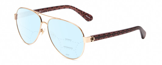 Profile View of Kate Spade GENEVA Designer Progressive Lens Blue Light Blocking Eyeglasses in Gold Pink Crystal Black Floral Ladies Pilot Full Rim Metal 59 mm