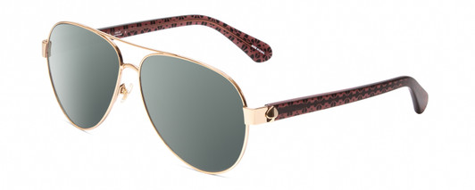 Profile View of Kate Spade GENEVA Designer Polarized Sunglasses with Custom Cut Smoke Grey Lenses in Gold Pink Crystal Black Floral Ladies Pilot Full Rim Metal 59 mm