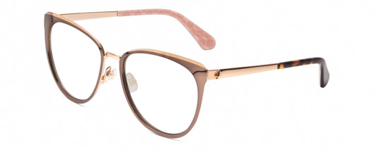 Profile View of Kate Spade JABREA Designer Progressive Lens Blue Light Blocking Eyeglasses in Rose Gold Metallic Brown Tortoise Ladies Cat Eye Full Rim Metal 57 mm