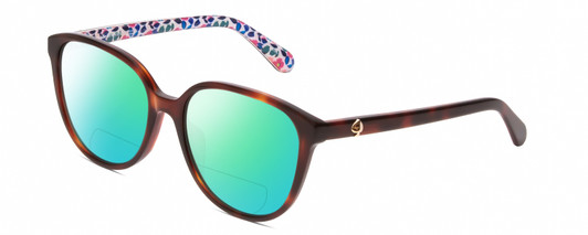 Profile View of Kate Spade VIENNE Designer Polarized Reading Sunglasses with Custom Cut Powered Green Mirror Lenses in Tortoise Havana Colorful Floral White Ladies Cat Eye Full Rim Acetate 54 mm