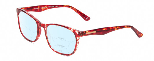 Profile View of Calabria Prive Shawn Designer Progressive Lens Blue Light Blocking Eyeglasses in Crystal Cherry Red Tortoise Havana Ladies Panthos Full Rim Acetate 56 mm