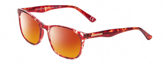 Profile View of Calabria Prive Shawn Designer Polarized Sunglasses with Custom Cut Red Mirror Lenses in Crystal Cherry Red Tortoise Havana Ladies Panthos Full Rim Acetate 56 mm