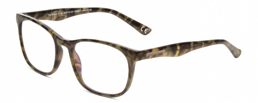 Profile View of Calabria Prive Shawn Designer Blue Light Blocking Eyeglasses in Olive Green Marble Ladies Panthos Full Rim Acetate 56 mm
