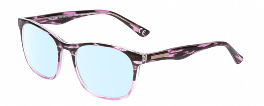 Profile View of Calabria Prive Shawn Designer Blue Light Blocking Eyeglasses in Crystal Purple Marble Stripe Ladies Panthos Full Rim Acetate 56 mm