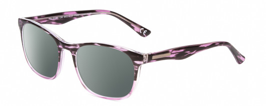 Profile View of Calabria Prive Shawn Designer Polarized Sunglasses with Custom Cut Smoke Grey Lenses in Crystal Purple Marble Stripe Ladies Panthos Full Rim Acetate 56 mm