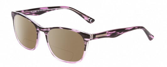 Profile View of Calabria Prive Shawn Designer Polarized Reading Sunglasses with Custom Cut Powered Amber Brown Lenses in Crystal Purple Marble Stripe Ladies Panthos Full Rim Acetate 56 mm