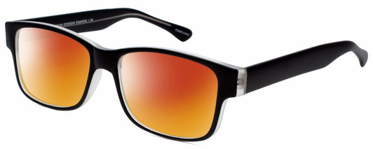 Profile View of Big & Wide 1 Designer Polarized Sunglasses with Custom Cut Red Mirror Lenses in Matte Black Crystal Layer Mens Square Full Rim Acetate 60 mm