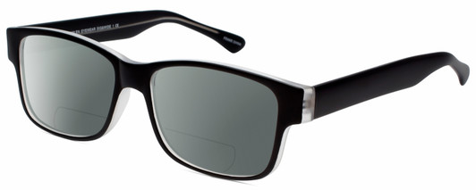 Profile View of Big & Wide 1 Designer Polarized Reading Sunglasses with Custom Cut Powered Smoke Grey Lenses in Matte Black Crystal Layer Mens Square Full Rim Acetate 60 mm
