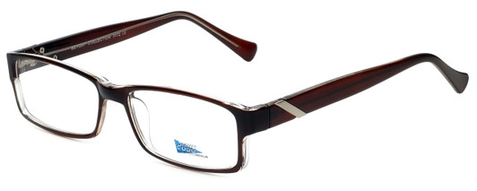 Profile View of 2000 and Beyond 3072 Designer Progressive Lens Blue Light Blocking Eyeglasses in Brown Crystal Ladies Rectangular Full Rim Acetate 56 mm