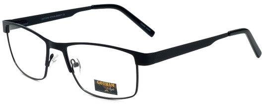 Profile View of Gotham Style 11 Designer Blue Light Blocking Eyeglasses in Black Mens Rectangular Full Rim Metal 59 mm