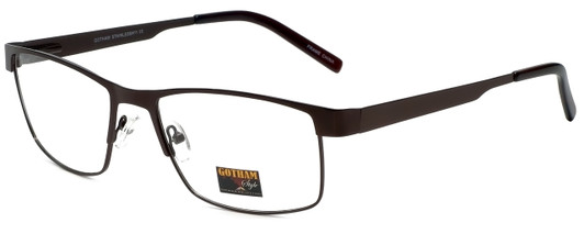 Profile View of Gotham Style 11 Designer Progressive Lens Blue Light Blocking Eyeglasses in Brown Mens Rectangular Full Rim Metal 59 mm