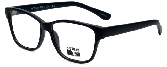 Profile View of Gotham Style 234 Designer Blue Light Blocking Eyeglasses in Matte Black Mens Square Full Rim Acetate 56 mm