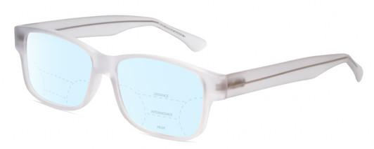 Profile View of Big & Wide 1 Designer Progressive Lens Blue Light Blocking Eyeglasses in Matte Crystal Clear Mens Square Full Rim Acetate 60 mm