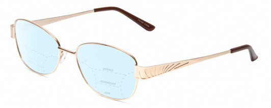 Profile View of Gotham Premium Stainless Steel 29 Designer Progressive Lens Blue Light Blocking Eyeglasses in Gold Ladies Oval Full Rim Stainless Steel 54 mm